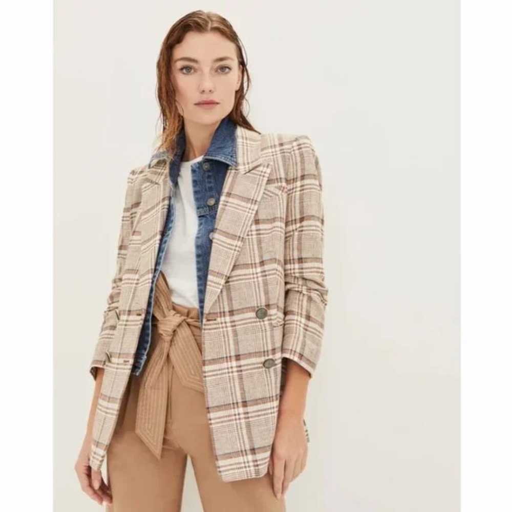 Veronica Beard Viva Dickey Jacket Brown Plaid Blazer